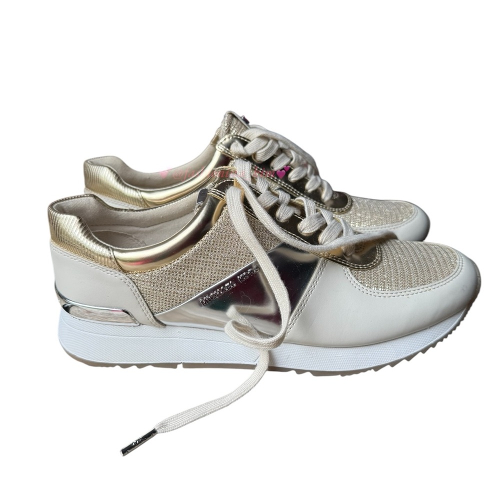 Women's Michael Kors Allie Metallic Mix sneakers Trainers In Gold/ White Multi - Picture 4 of 9